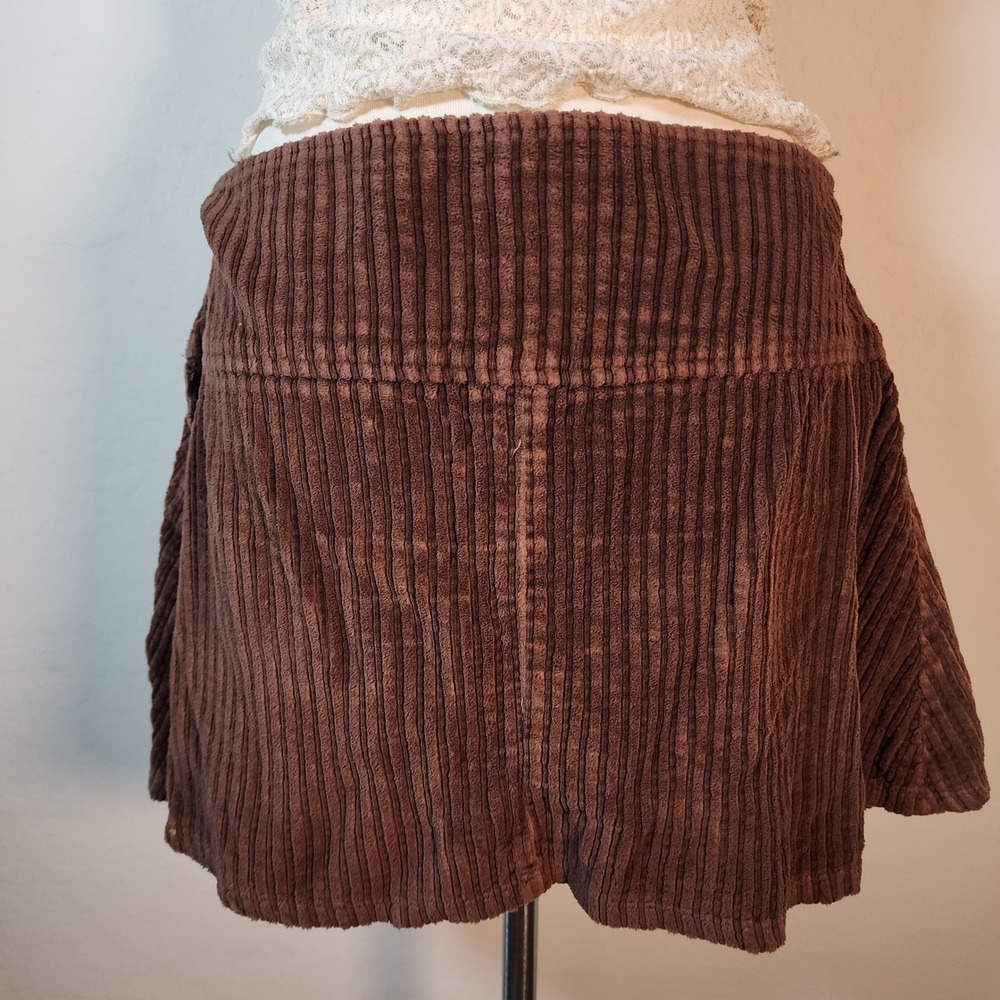 Final Touch‎ Brown Corduroy Mini Skirt Retro Pocket A Line Womens - Picture 2 of 5